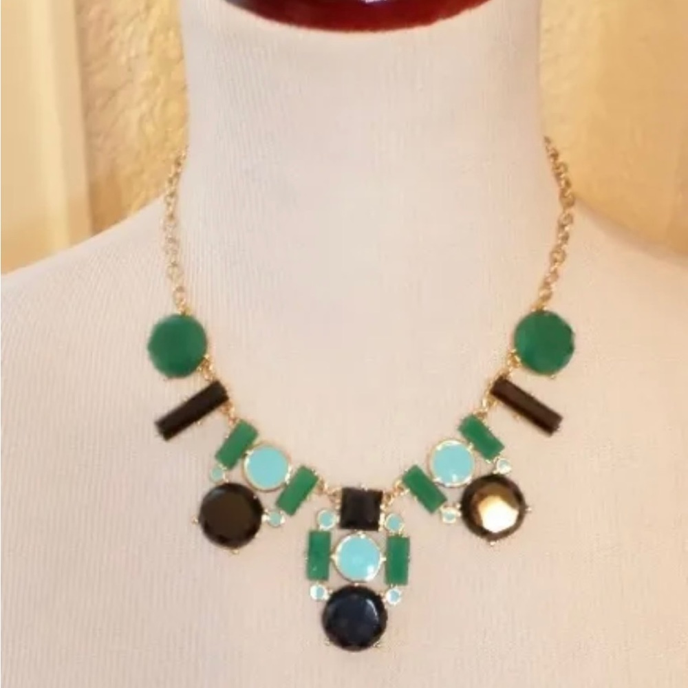 Kate Spade New York Mod Cluster Statement Collar Necklace Green Black Gold NWT